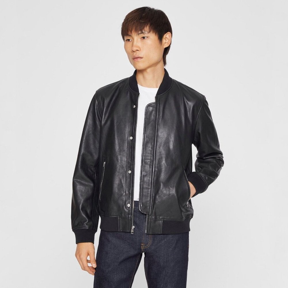 Nwt Club Monaco Mens Lamb Leather Bomber Jacket Full Zip Snap Retro Pockets